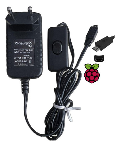 Fonte Para Raspberry Pi3 Pi 3 5.1v 3a 15,3w Micro Usb Botão