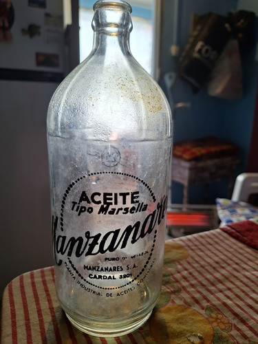 Antigua Botella De Aceite Manzanares  Tipo Marsella Lt 1