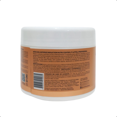 Máscara Antifrizz Reduction Nutri Control P'lattelli 250g
