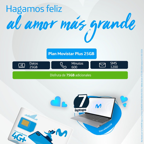 Tarjeta Sim Card Línea Nueva 4g+ Plan Movistar Plus 25 Gb