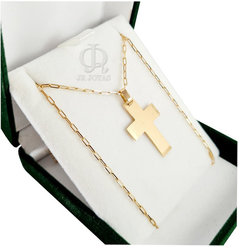 Imagen 2 de 6 de Cadena Oro 18k Forcet Maciza 70cm Y Cruz Hombre Co040 Jr