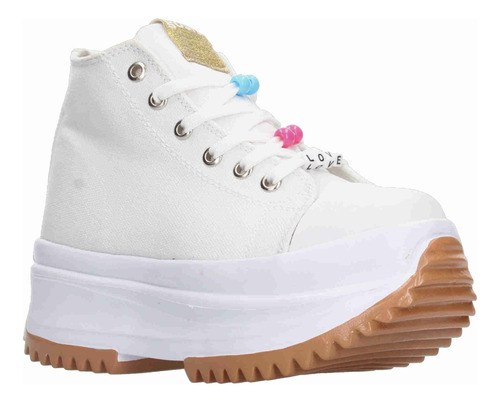 Tenis Bota Gosh Con Plataforma Blanco Con Cintas Para Mujer 