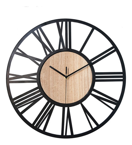 Reloj De Pared Moderno De Hierro Y Madera, 16 Pulgadas, Núme