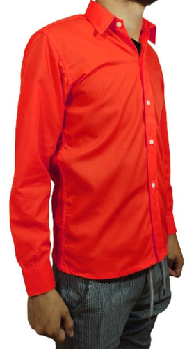 Imagen 1 de 7 de Camisa Hombre Rojo Intenso Calidad Premium