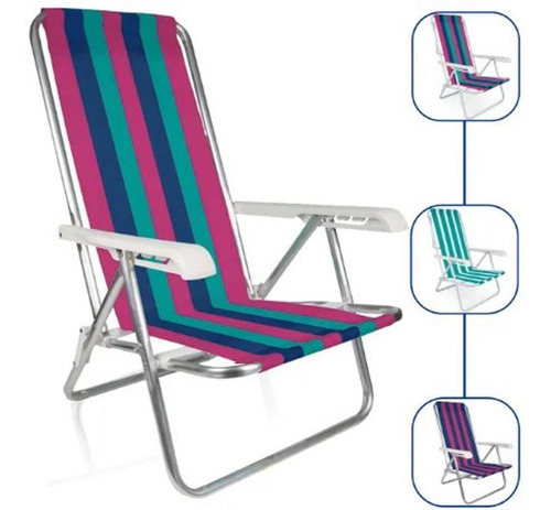Cadeira De Praia 4 Posições Alumínio Reclinável Dobrável Cor Outro