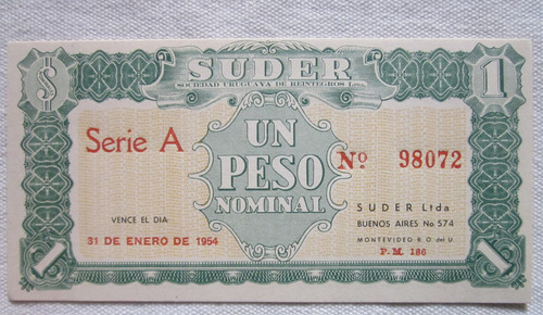 Antiguo Billete Uruguay Suder 1 Peso