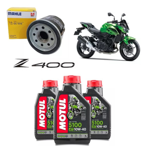 Kawasaki Z400 Kit Troca Óleo Motul 5100 10w40 Mahle Oc1019