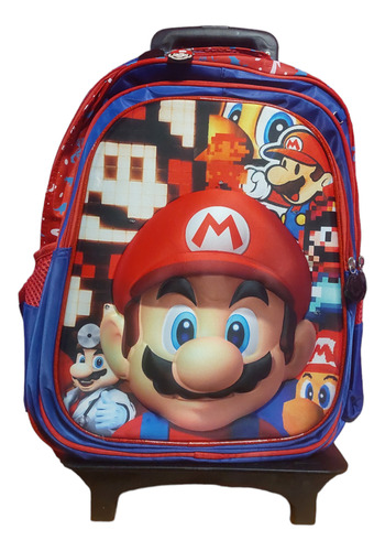 Mochila 3pz Super Mario Bros Led 3d Con Lapicera Y Lonchera