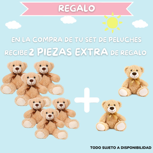 Peluche Mayoreo 6 Osos Conejos Pack Premium Set 6 Peluches Beige