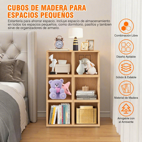 Librero Organizador Cubos Apilables De Madera Multifuncional