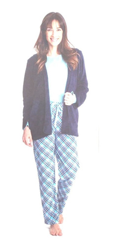 Pijama Perry Ellis America Dama Azul 3 Piezas Grande
