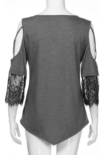 Camiseta Casual De Encaje Con Hombros Descubiertos De Talla