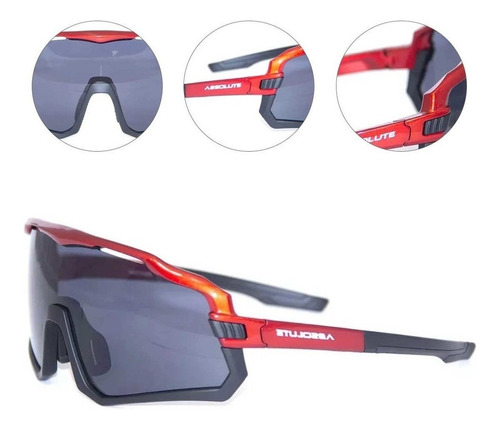 Oculos Ciclismo Absolute Wild Vermelho E Preto Lente Fume