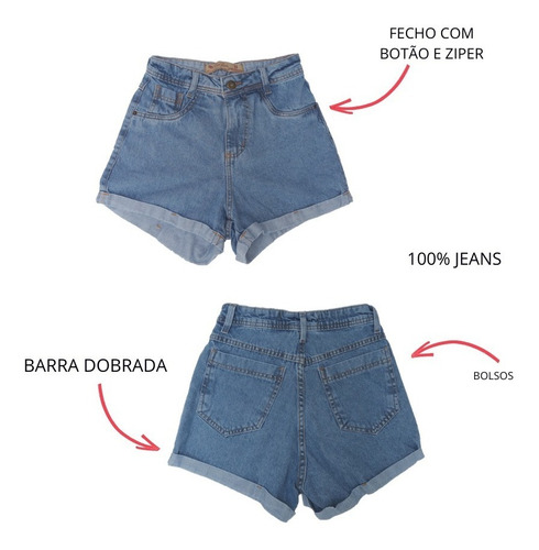 Imagem 3 de 9 de Kit C/5 Short Jeans Brim Cintura Alta Com Elastano Variados
