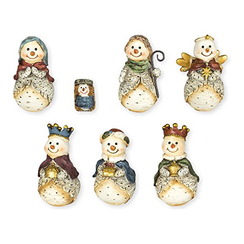 Muñeco De Nieve Natividad Set 7 Pc Figurine Set