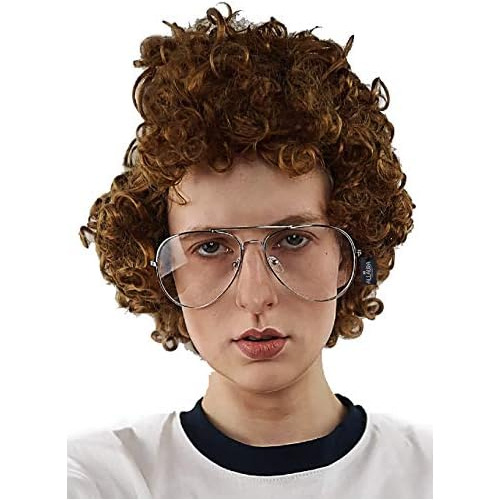 Pedro Brown Afro Nerd Wig + Glasses Costume Set Geek Co...
