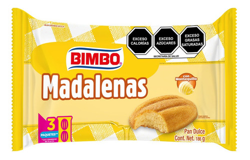 3 Pzs Bimbo Pan Dulce Madalenas 186gr