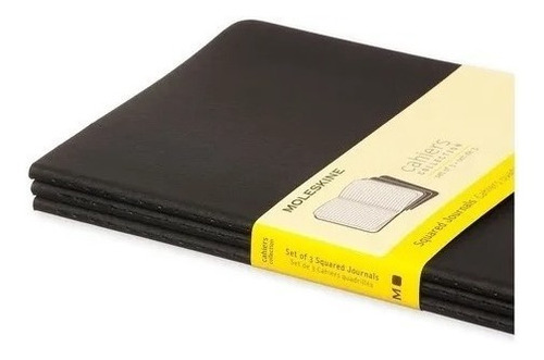 Caderneta Moleskine Cahier, Preto Com 3 Uni, Quadriculado G