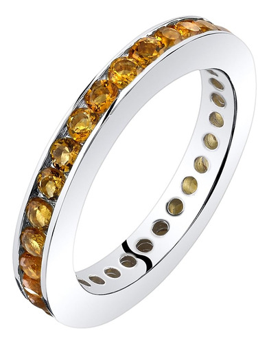 Citrine Anillo Clasico Eternidad Para Mujer Plata 925 Piedra