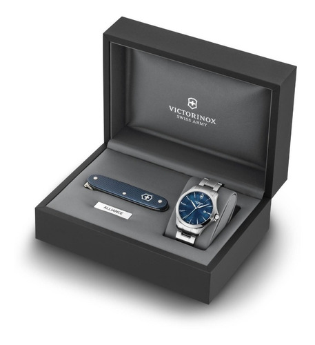Reloj Victorinox Alliance Con Navaja Suiza Original E-watch Color de la correa Plateado Color del bisel Plateado Color del fondo Azul