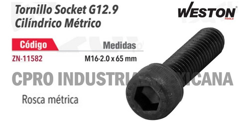 25 Tornillos Socket Métrico Gr. 12.9 M16-2.0 X 65 P