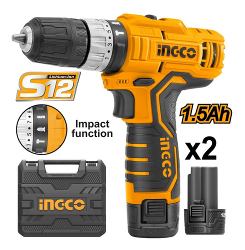 Imagen 2 de 6 de Taladro Impacto Percutor Inalámbrico 12v 2 Baterías Y Brocas
