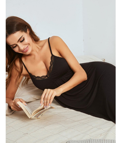Camisones Con Cuello En V Y Tirantes De Encaje Liso De Moda