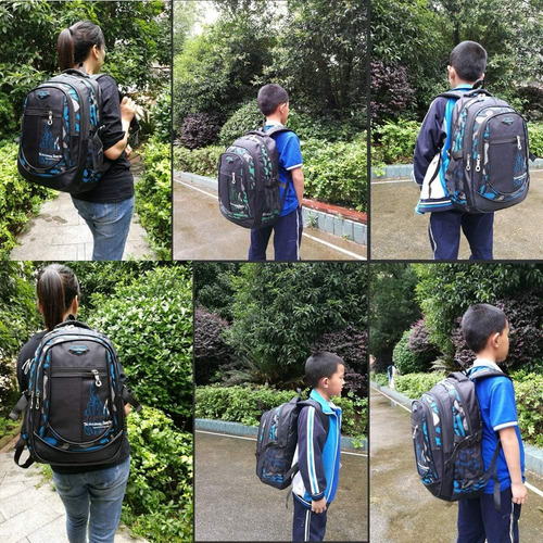 Mochila Escolar Camuflaje Contra Agua Para Laptop Viaje Niños Adolescentes Secundarios Primarios Hombre Color Azul