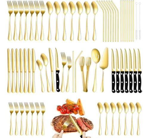 Juego De Cubiertos Dorados De 69 Piezas Con