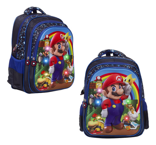 Bolsa Escolar Infantil Super Mario Led Pisca Pisca Toys 2u