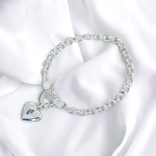 Pulsera Rolo 4,5 Mm Con Dije Corazón Plata 925 (br02)