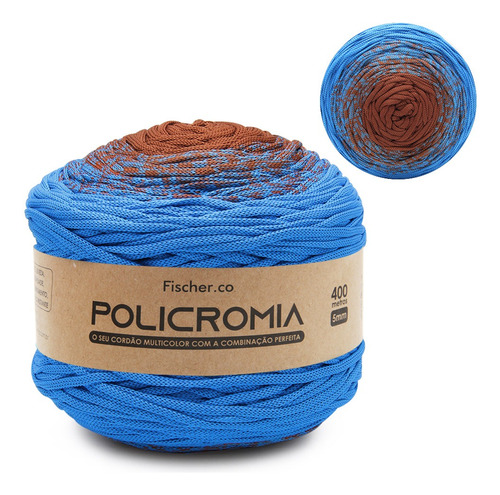 Fio Policromia Fischer 5mm Com 400mts 100% Poliéster Crochê Cor 916- Gruta Azul