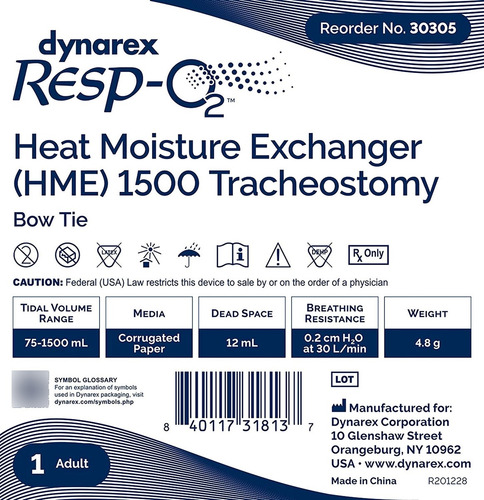 Dynarex Resp-02 Bow Tie Trach Hme 1500 Intercambiador De Hum