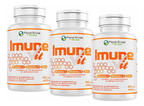 Kit 3x Imune Vit - Vit C + Vit D + Zinco - 60 Capsulas Cada Sabor Sem Sabor