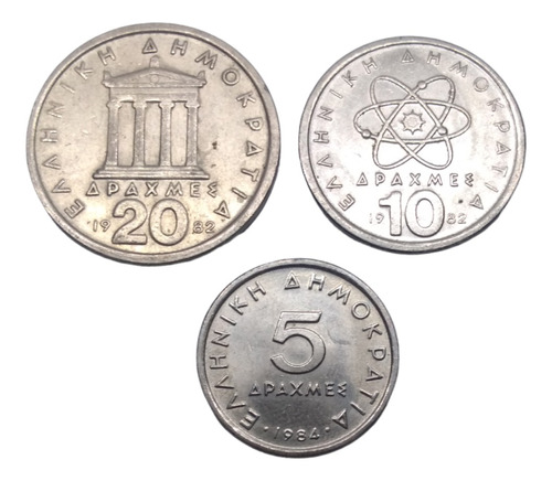 Moneda Grecia 20, 10 Y 5 Dracmas 3 Piezas Nuevas Envío $60