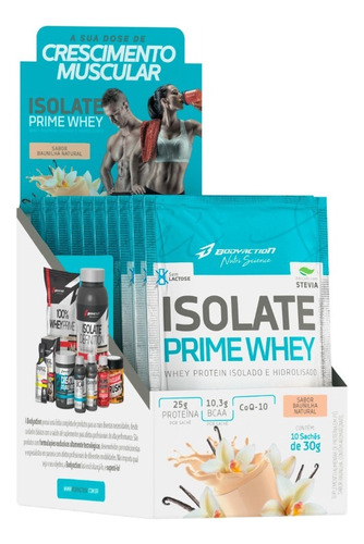 Isolate Prime Whey 10 Sachês 30g Sem Lactose Bodyaction Sabor Baunilha