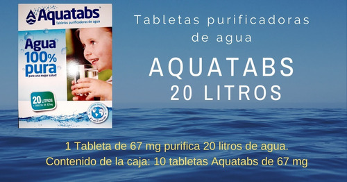 Imagen 2 de 10 de Tableta Pastilla Purificadora De Agua Aquatabs 1 X 20 Litros