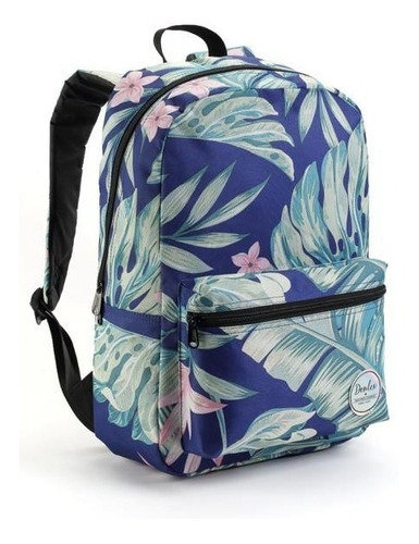 Mochila Feminina Escolar Reforçada Floral Juvenil Cor Azul-marinho Desenho do tecido Flor