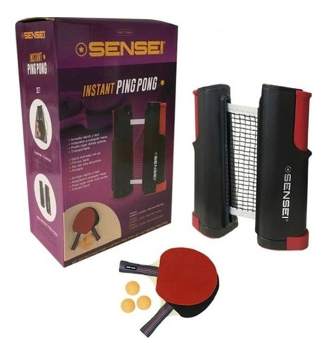 Set Ping Pong 2 Paletas+red Retráctil+3 Pelotas Sensei