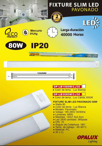 Regleta Led Luz Lineal Ledx4 Unidades Opalux 80w 120cmblanca