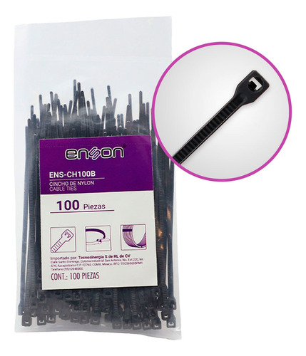 Cincho Plástico 10cm Negro 100 Piezas Ens-ch100b Enson