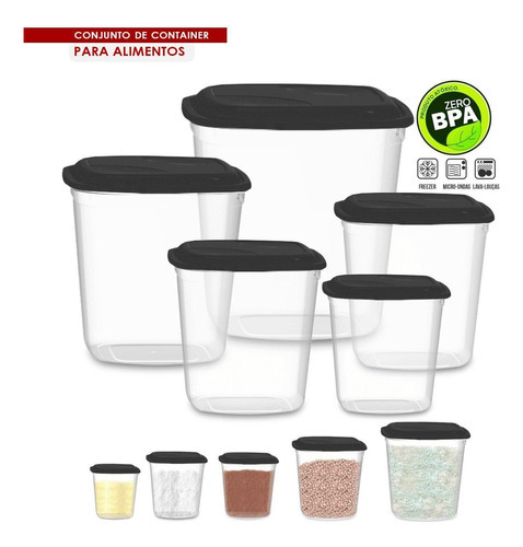 Kit 5 Potes Porta Mantimentos Multiuso Tampa Livre De Bpa