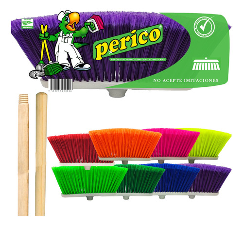 1 Escoba D Vinilo Tipo Cepillo Mediano P140 Perico C/baston