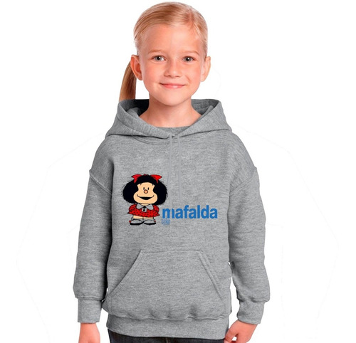 Buzo Gris Canguro Mafalda Quino Hombre Mujer Niños Hoodie