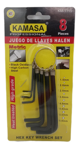 Juego De Llaves Allen Negras Hexagonales 8pcs Kamasa Km1115