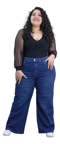Jeans Talla Extra Wide Leg Pantalón Mezclilla Mujer Ingrid