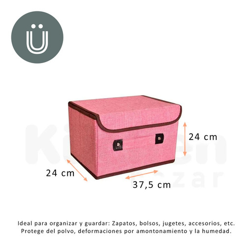 Imagen 2 de 10 de Caja Organizadora Baul Liso De Tela 37x24