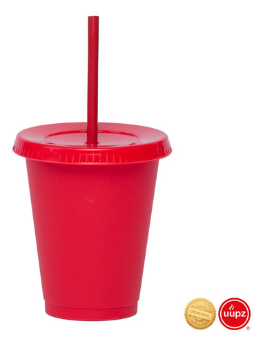 70 Vasos Reusables Con Popote Para Bebida Fría Mini 16 Oz Color Rojo