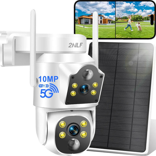 2nlf 10mp Câmera Solar De Segurança Wifi Duas Lentes Duas Telas Cor Branca 2.4G/5G