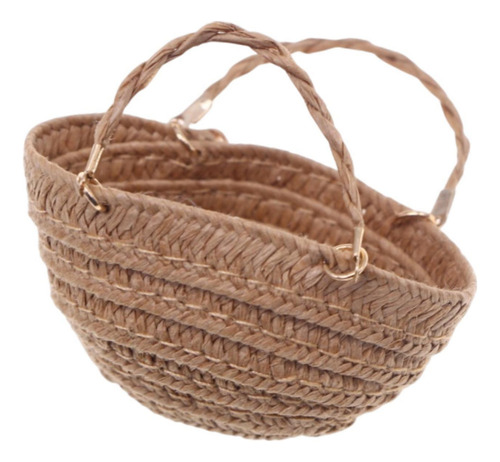 Casa De Muñecas A Escala 1/12, Bolso Tejido A Mano, Caqui